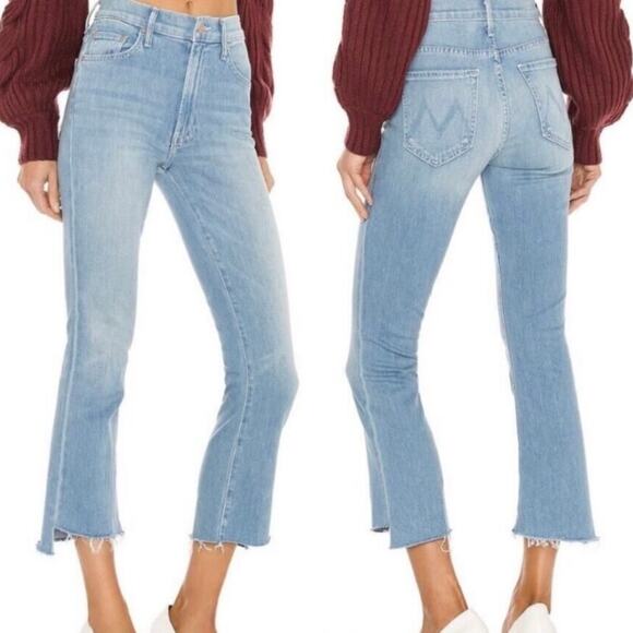 MOTHER The Insider Crop Step Fray Jeans High Rise Denim in Hold My Hand Blue 29 - Picture 14 of 15